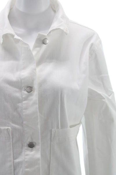 Eileen Fisher Women White Collared Long Sleeve Organic Cotton Jacket Snap Size M