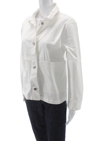 Eileen Fisher Women White Collared Long Sleeve Organic Cotton Jacket Snap Size M
