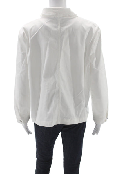 Eileen Fisher Women White Collared Long Sleeve Organic Cotton Jacket Snap Size M