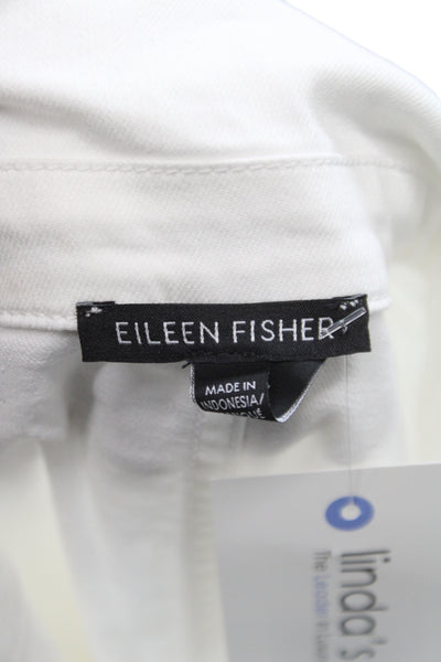 Eileen Fisher Women White Collared Long Sleeve Organic Cotton Jacket Snap Size M