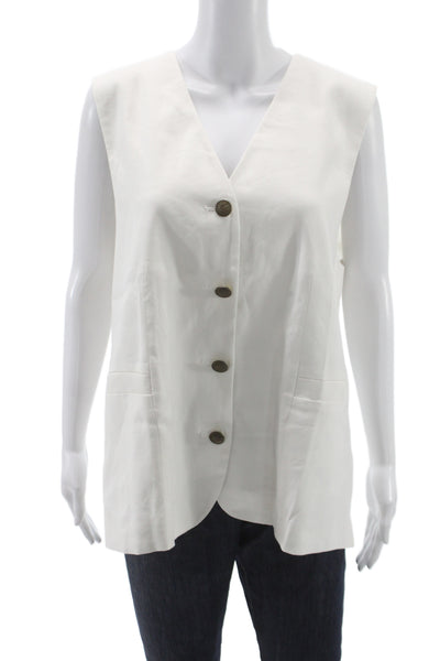 Rag & Bone Womens Sleeveless V Neck Button Linen Blend Vest White Size L
