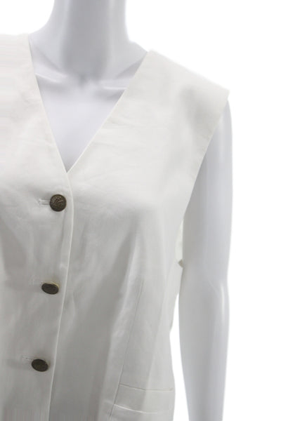 Rag & Bone Womens Sleeveless V Neck Button Linen Blend Vest White Size L