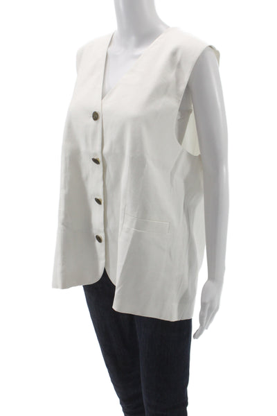 Rag & Bone Womens Sleeveless V Neck Button Linen Blend Vest White Size L