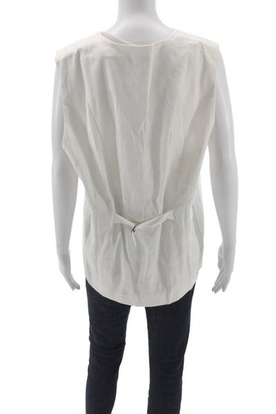 Rag & Bone Womens Sleeveless V Neck Button Linen Blend Vest White Size L