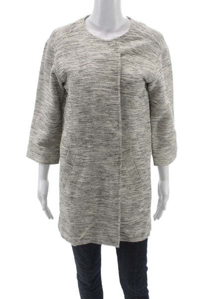 Eileen Fisher Womens Gray Striped Coatigan Snap Closure 3/4 Sleeve Size M