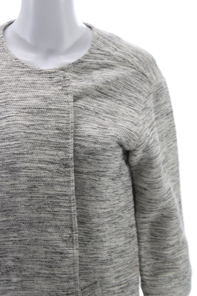 Eileen Fisher Womens Gray Striped Coatigan Snap Closure 3/4 Sleeve Size M