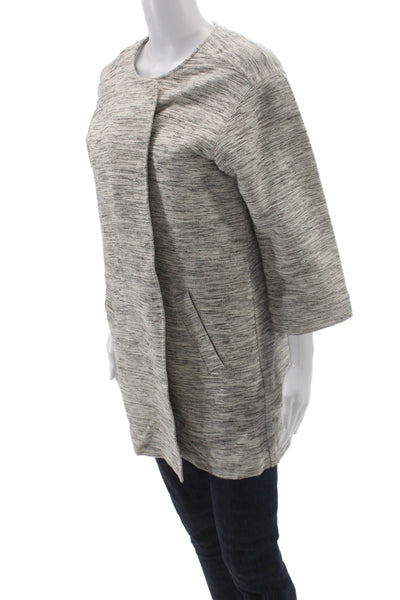 Eileen Fisher Womens Gray Striped Coatigan Snap Closure 3/4 Sleeve Size M