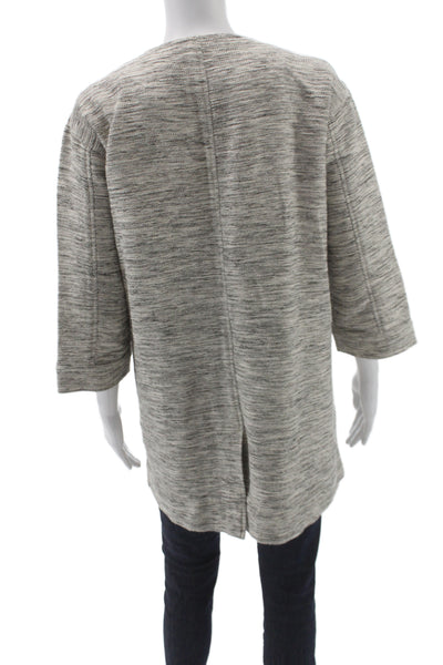 Eileen Fisher Womens Gray Striped Coatigan Snap Closure 3/4 Sleeve Size M