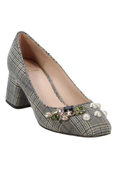 J Crew Womens Plaid Embellished Heels Pumps Black Size 6.5