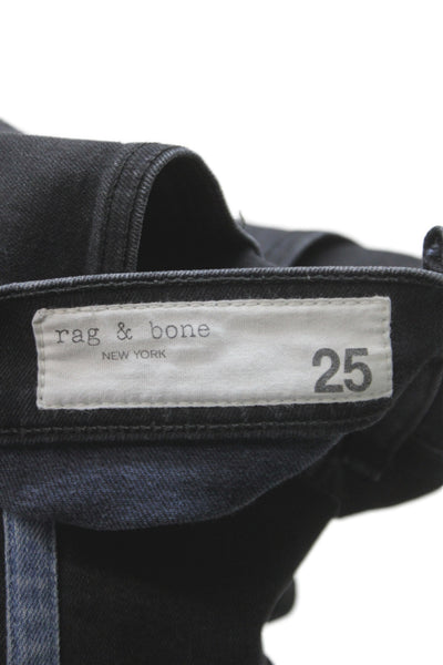 Rag & Bone Women Skinny Ankle Cropped Jeans Black Button Mid Rise Size 25