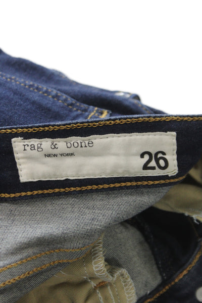 Rag & Bone Women Skinny Ankle Jeans Dark Blue High Rise Button Size 26