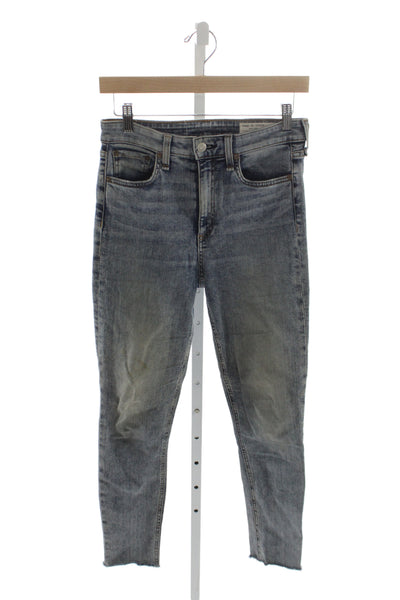 Rag & Bone Womens High Rise Ankle Cropped Skinny Jeans Blue Button Size 26