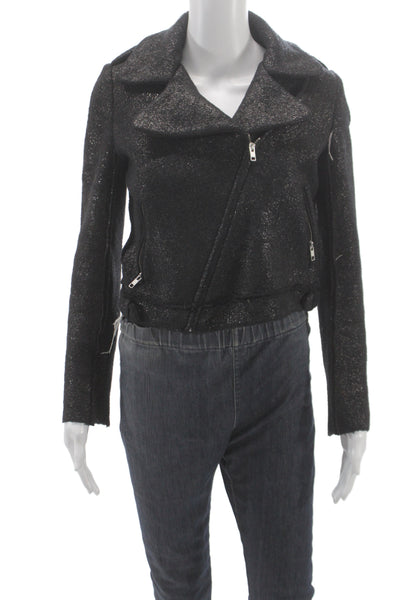 Gryphon New York Womens Biker Jacket Black Zip Collared Wool Blend Size S