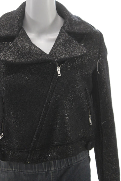 Gryphon New York Womens Biker Jacket Black Zip Collared Wool Blend Size S