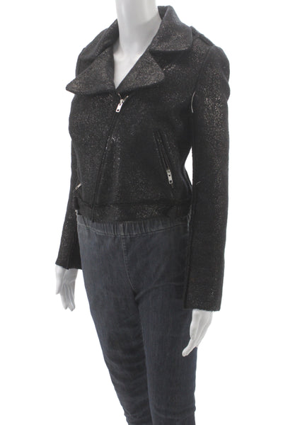 Gryphon New York Womens Biker Jacket Black Zip Collared Wool Blend Size S
