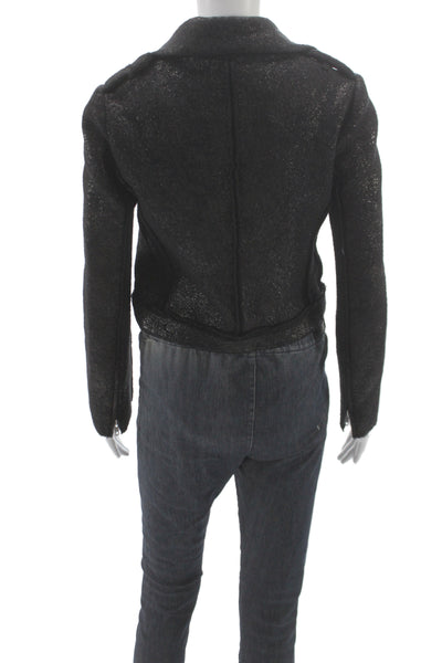 Gryphon New York Womens Biker Jacket Black Zip Collared Wool Blend Size S