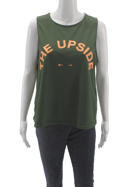 The Upside Womens Textured Graphic Print Sleeveless Active Tank Top Green Size S