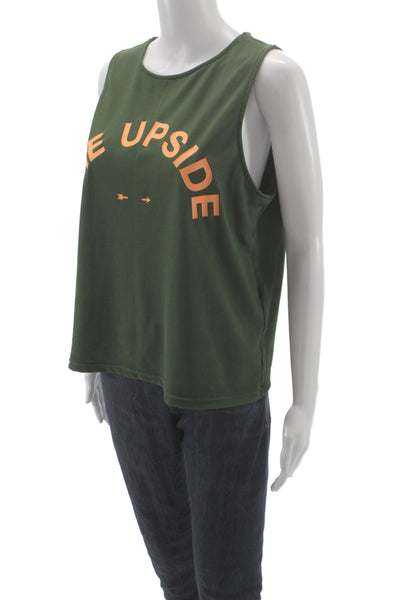 The Upside Womens Textured Graphic Print Sleeveless Active Tank Top Green Size S