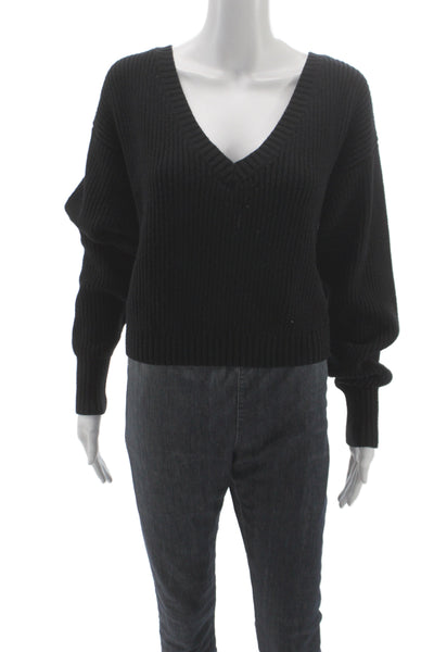 Good American Unisex Pullover Sweater Black V Neck Long Sleeve Size XS
