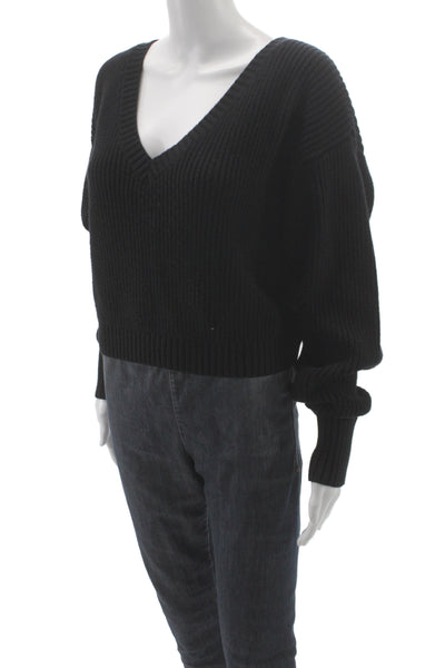 Good American Unisex Pullover Sweater Black V Neck Long Sleeve Size XS