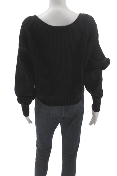 Good American Unisex Pullover Sweater Black V Neck Long Sleeve Size XS
