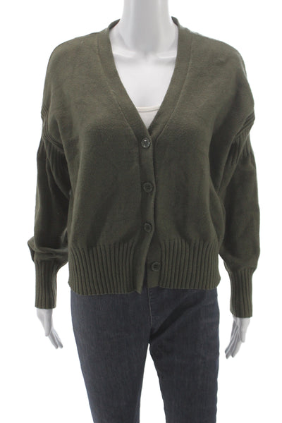Cyrus Unisex Cardigan Green V-Neck Button Solid Army Long Sleeve Size S