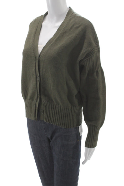 Cyrus Unisex Cardigan Green V-Neck Button Solid Army Long Sleeve Size S