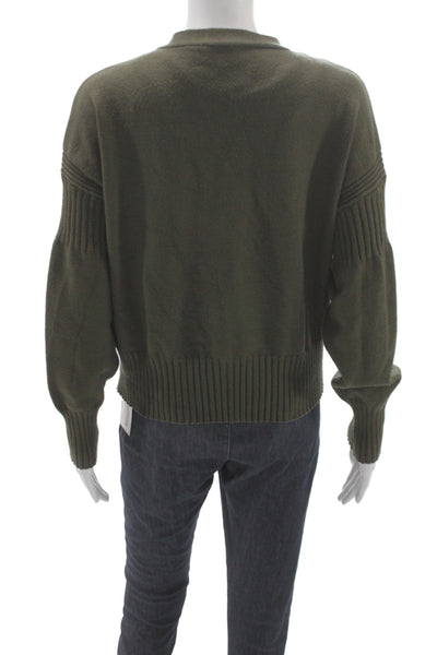 Cyrus Unisex Cardigan Green V-Neck Button Solid Army Long Sleeve Size S