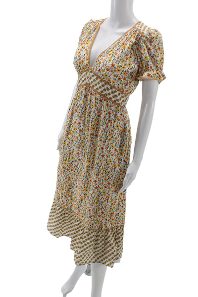 Lost + Wander Womens Fit & Flare Sundress White Floral V Neck Maxi Size XS