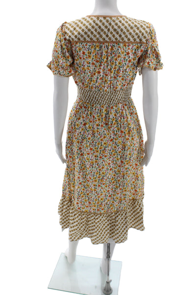 Lost + Wander Womens Fit & Flare Sundress White Floral V Neck Maxi Size XS