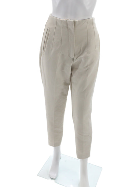 Zara Women Cropped Ankle Dress Pants Beige Hook & Eye Size S