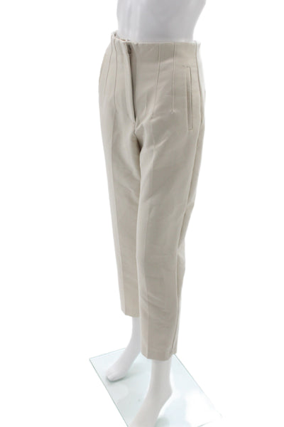 Zara Women Cropped Ankle Dress Pants Beige Hook & Eye Size S