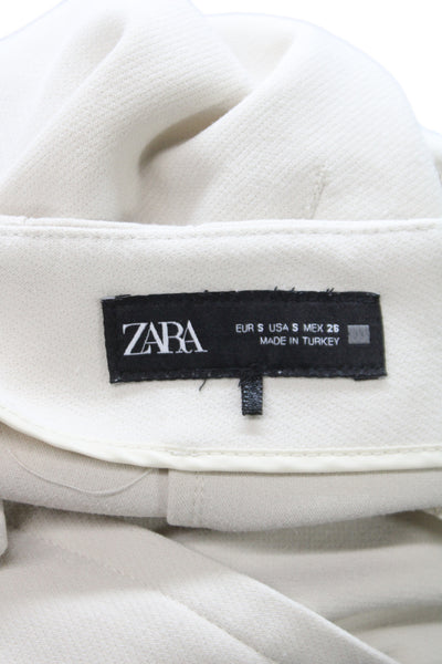 Zara Women Cropped Ankle Dress Pants Beige Hook & Eye Size S