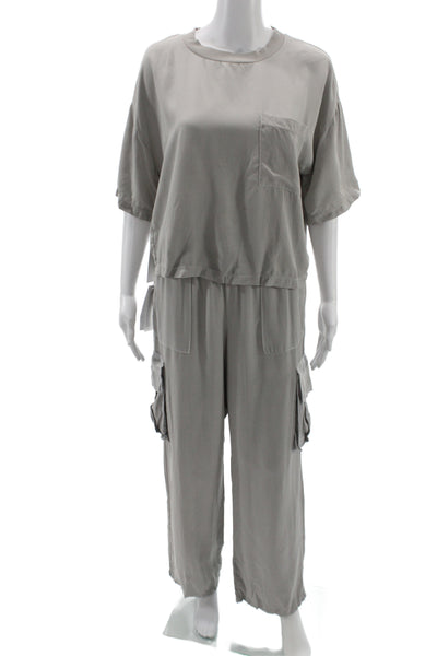 Stateside Womens Short Sleeves Blouse Pant Set Grey Size Medium