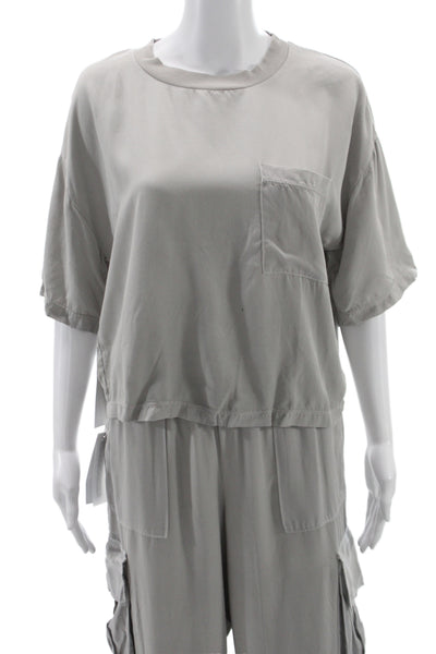 Stateside Womens Short Sleeves Blouse Pant Set Grey Size Medium