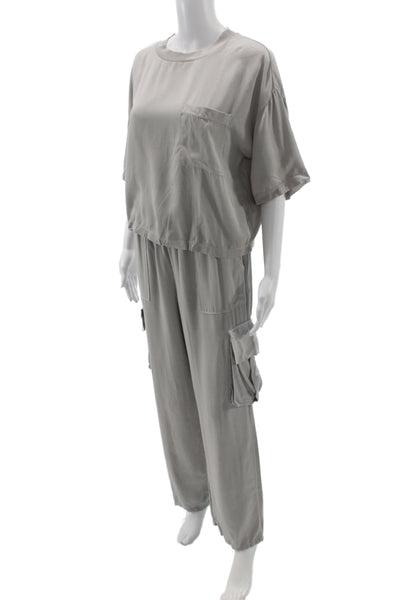 Stateside Womens Short Sleeves Blouse Pant Set Grey Size Medium
