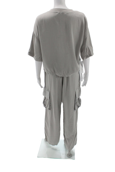 Stateside Womens Short Sleeves Blouse Pant Set Grey Size Medium