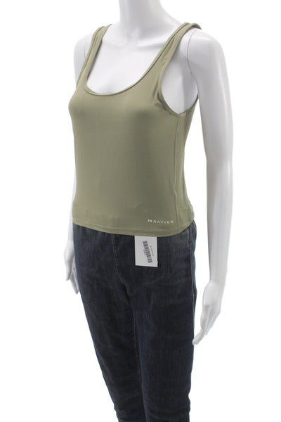 PE Nation Women Cropped Tank Army Green Round Neck Size M