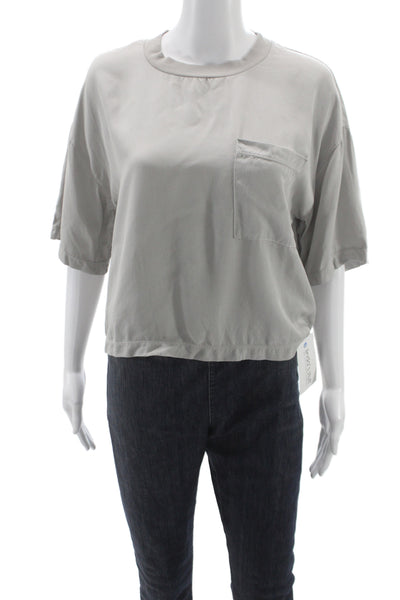 Stateside Womens Cropped Basic T-Shirt Gray Crew Neck Short Sleeve Modal Size S