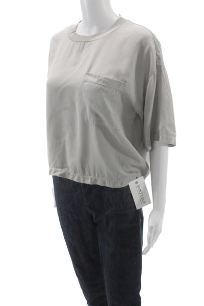 Stateside Womens Cropped Basic T-Shirt Gray Crew Neck Short Sleeve Modal Size S
