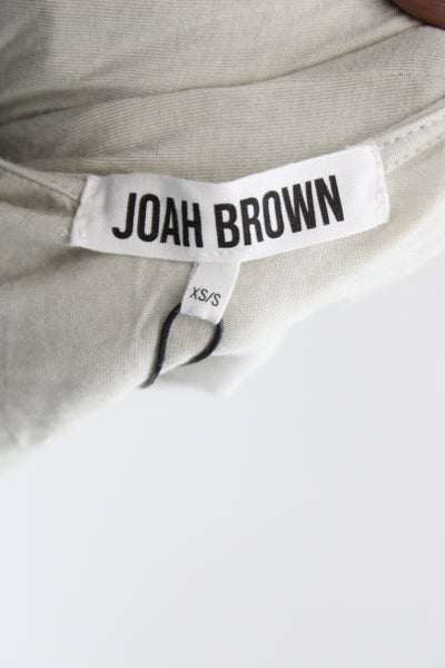 Joah Brown Women Cropped Basic Long Sleeve Round Neck Beige Top Size XS