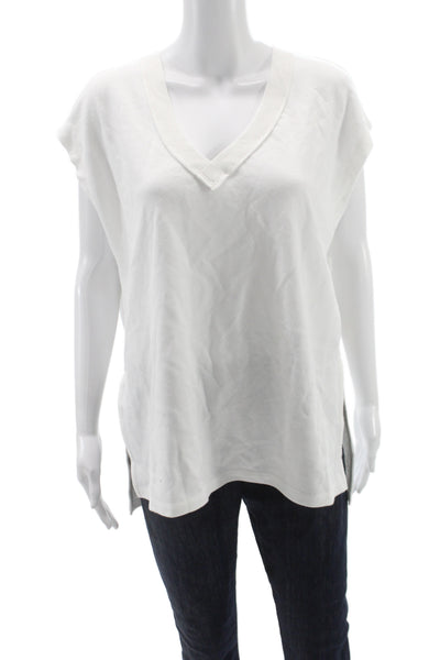 Z Supply Women Basic V-Neck Tunic T-Shirt White Cotton Blend Size M