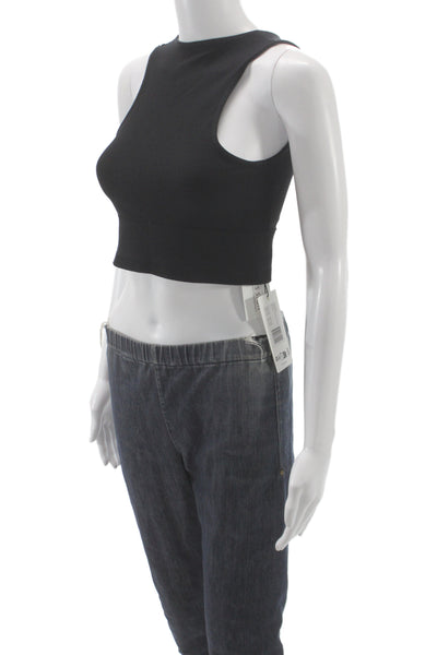 PE Nation Womens Cropped High Neck Sleeveless Tank Black Size L