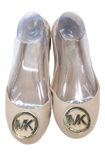 Michael Michael Kors Womens Leather Ballet Flats Beige Size 7.5 Medium