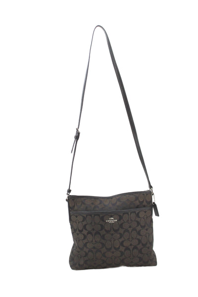 Coach Womens Monogram Print Silver Tone Crossbody Shoulder Handbag Black