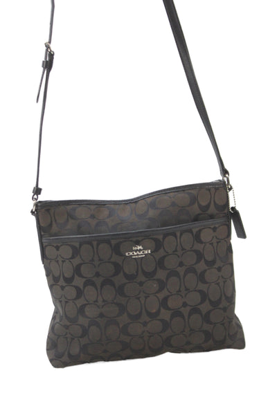 Coach Womens Monogram Print Silver Tone Crossbody Shoulder Handbag Black