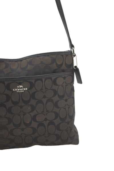 Coach Womens Monogram Print Silver Tone Crossbody Shoulder Handbag Black