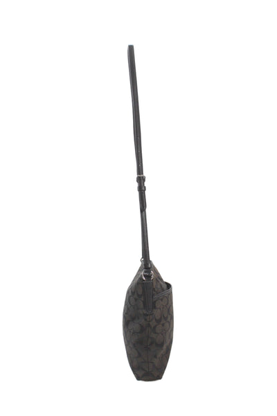 Coach Womens Monogram Print Silver Tone Crossbody Shoulder Handbag Black
