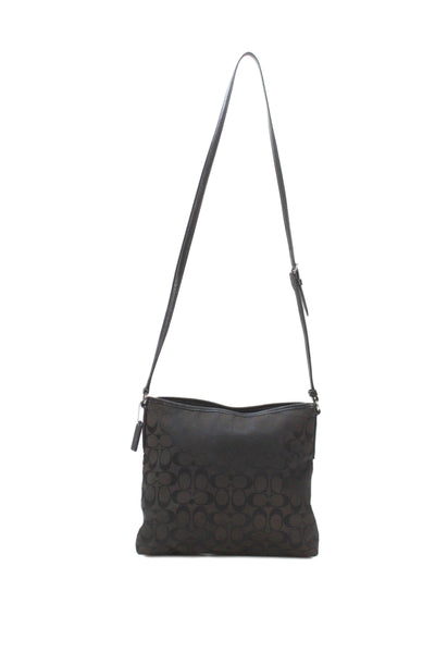 Coach Womens Monogram Print Silver Tone Crossbody Shoulder Handbag Black