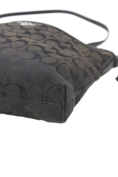 Coach Womens Monogram Print Silver Tone Crossbody Shoulder Handbag Black